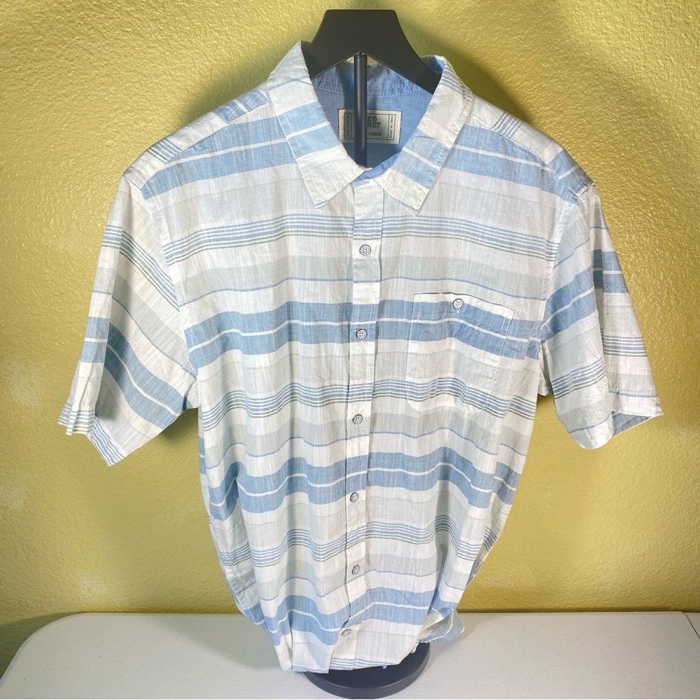 Free Planet men’s Casual Button Down Shirt XL blue white